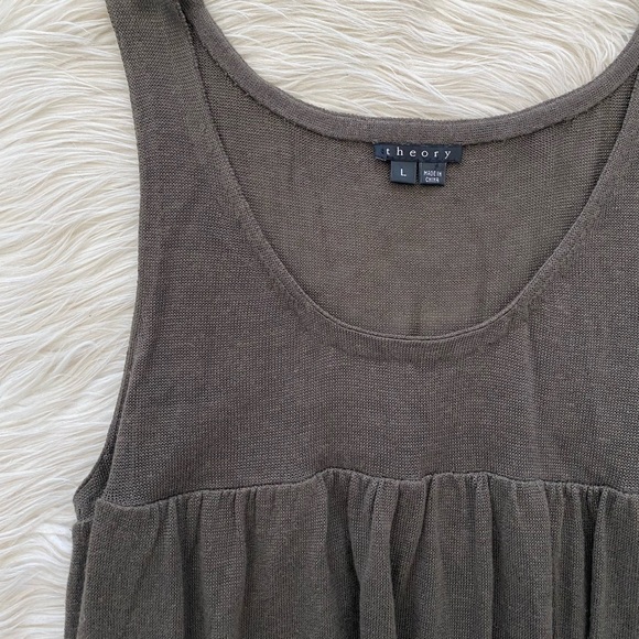 Theory Olive Green Linen Silk Knit Sleeveless Scoop Neck Bubble Hem Dress Tunic - Picture 4 of 11